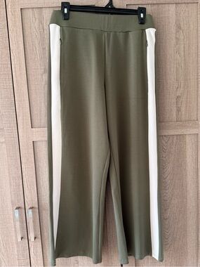 DAMAGED Toboggan Olive Green Wide Leg Pants with White Side Stripe SZ.S